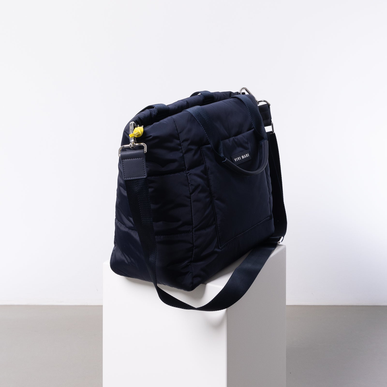 padded tote bag medium + strap basic woven slim - navy - VIVI MARI