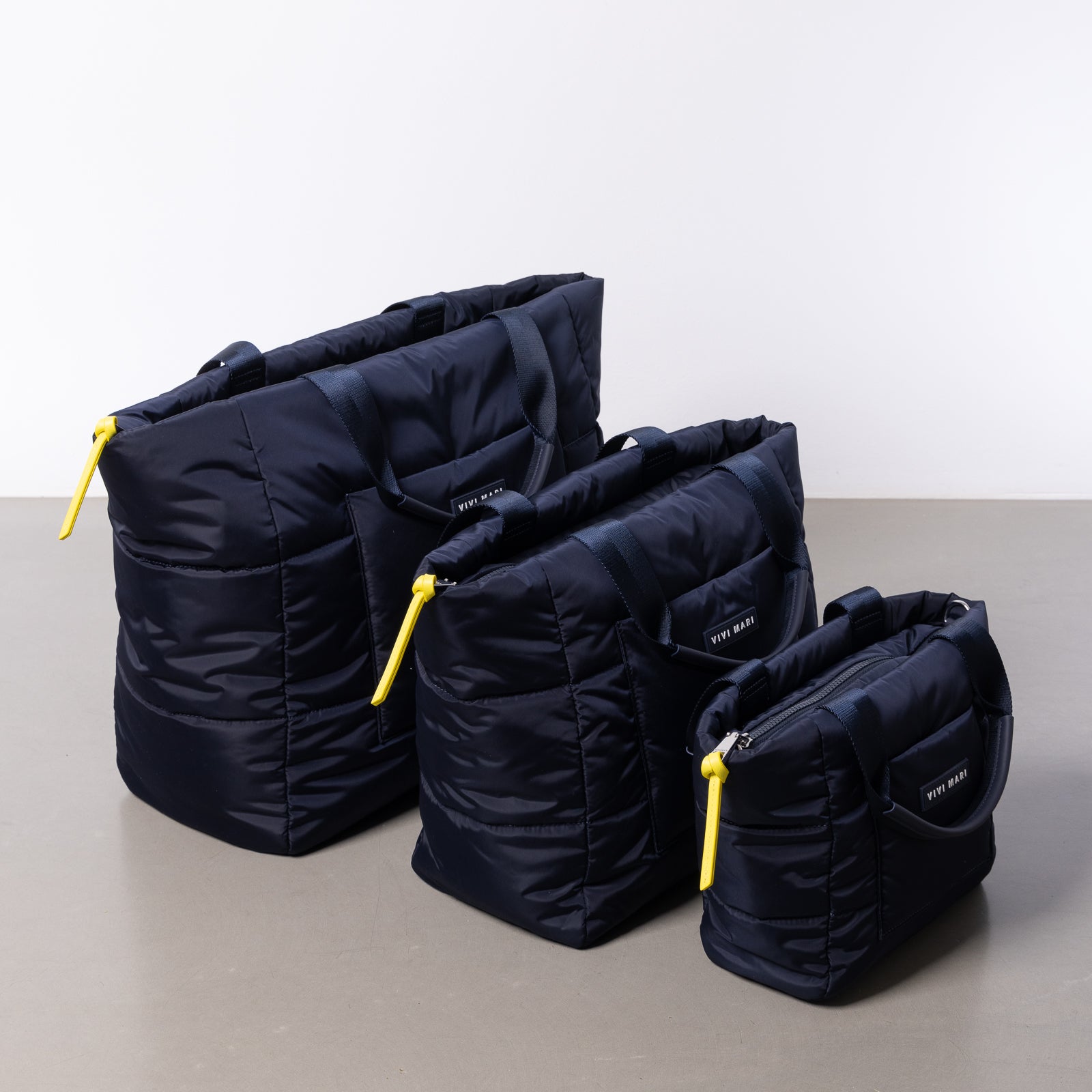 padded tote bag small + strap basic woven slim - navy - VIVI MARI
