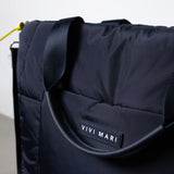 padded tote bag small + strap basic woven slim - navy - VIVI MARI