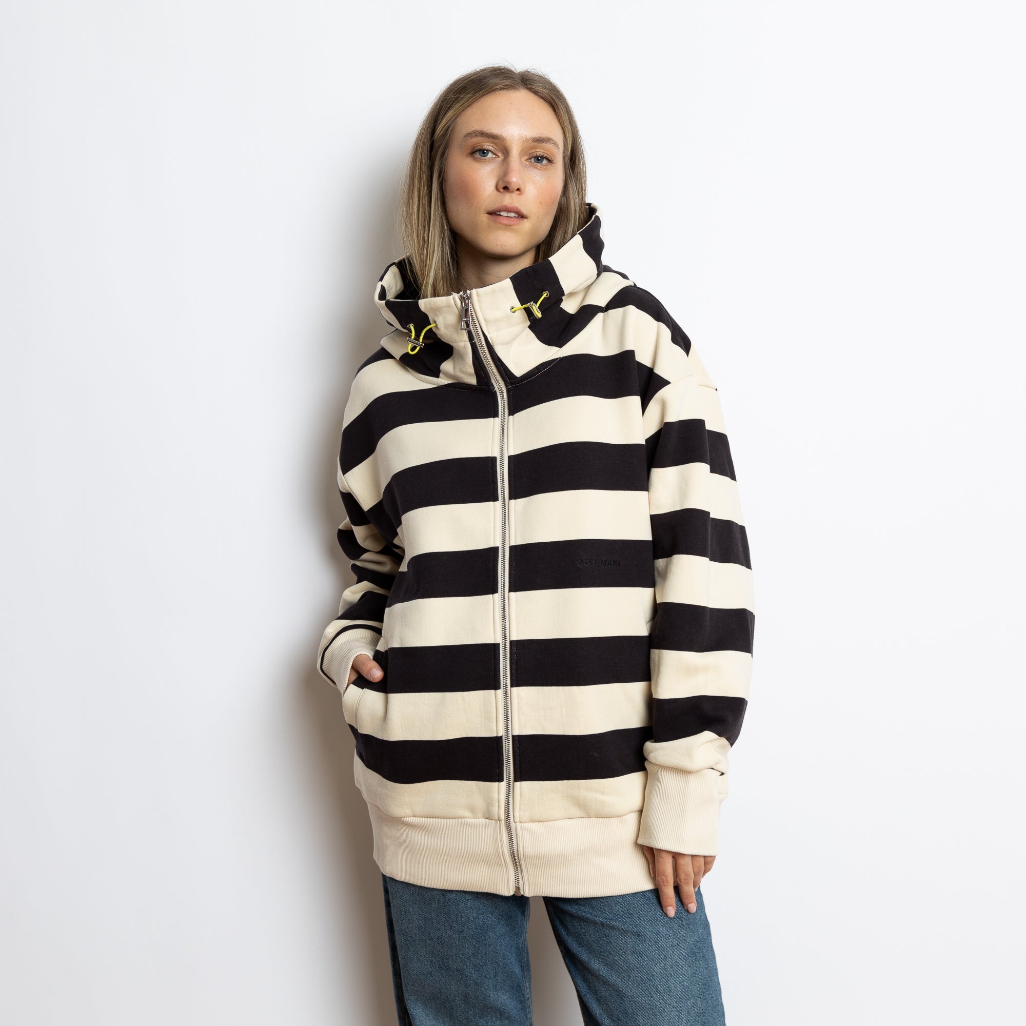 Sweat Jacket hoodie bold stripes black sand VIVI MARI