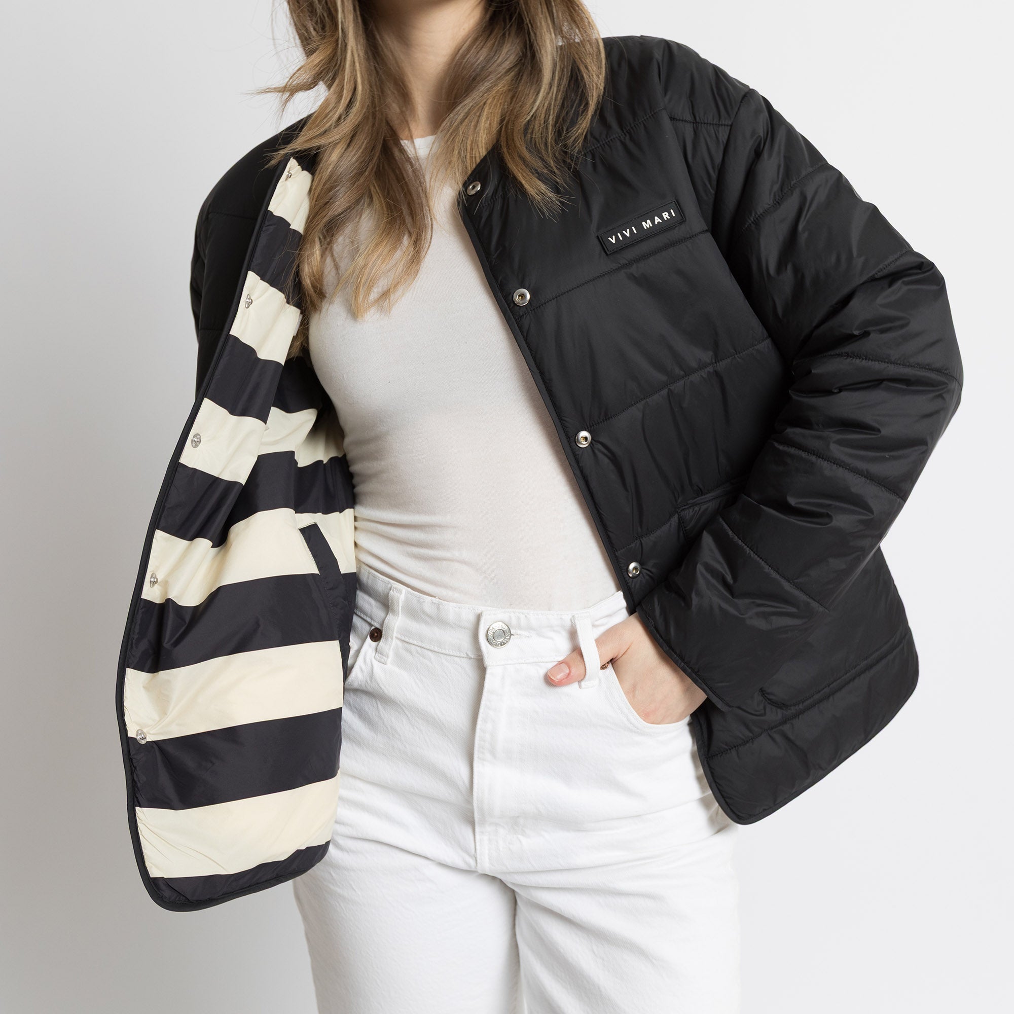 Ultra Light Puffer Jacket black/bold stripes black - sand - VIVI MARI