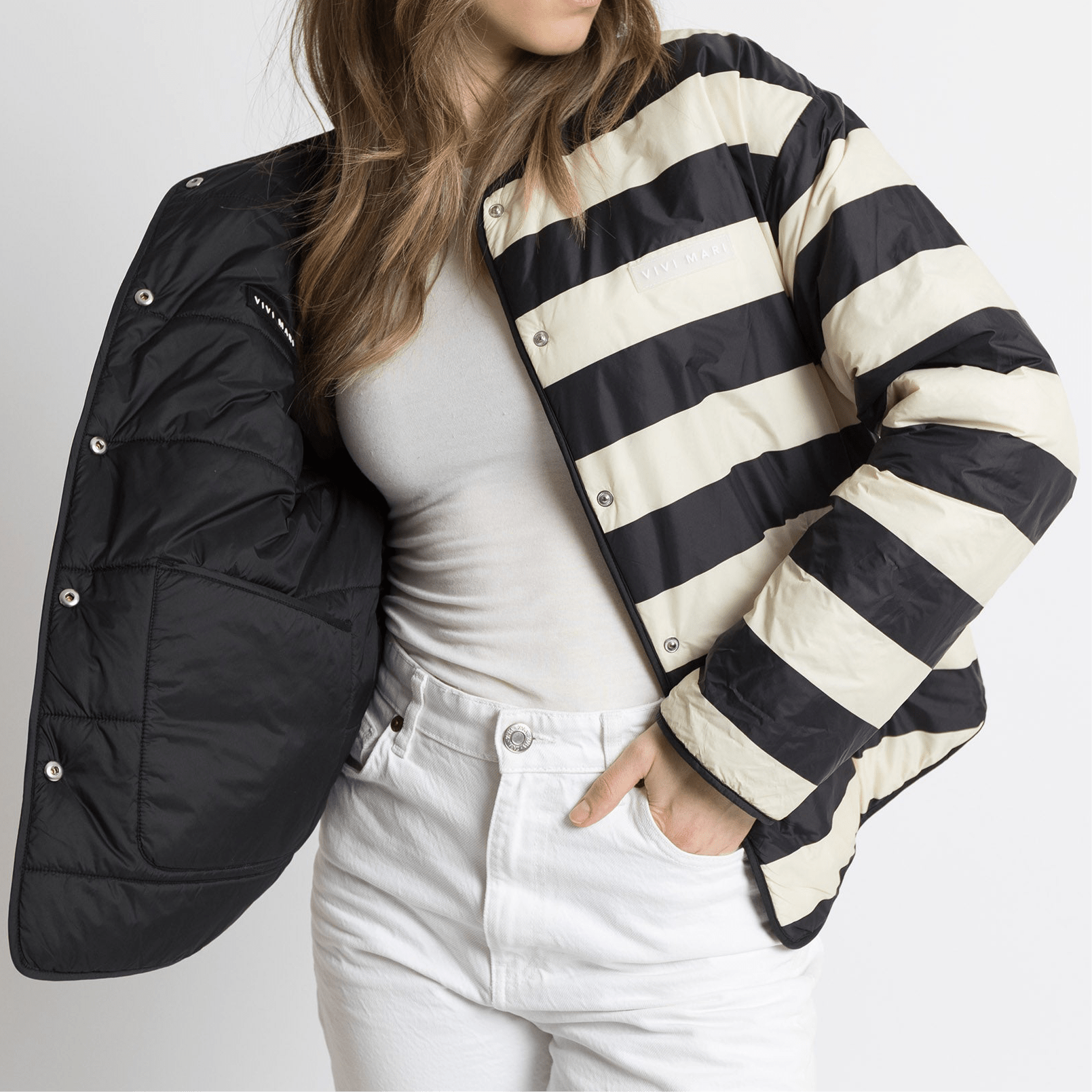 Ultra Light Puffer Jacket black/bold stripes black - sand - VIVI MARI