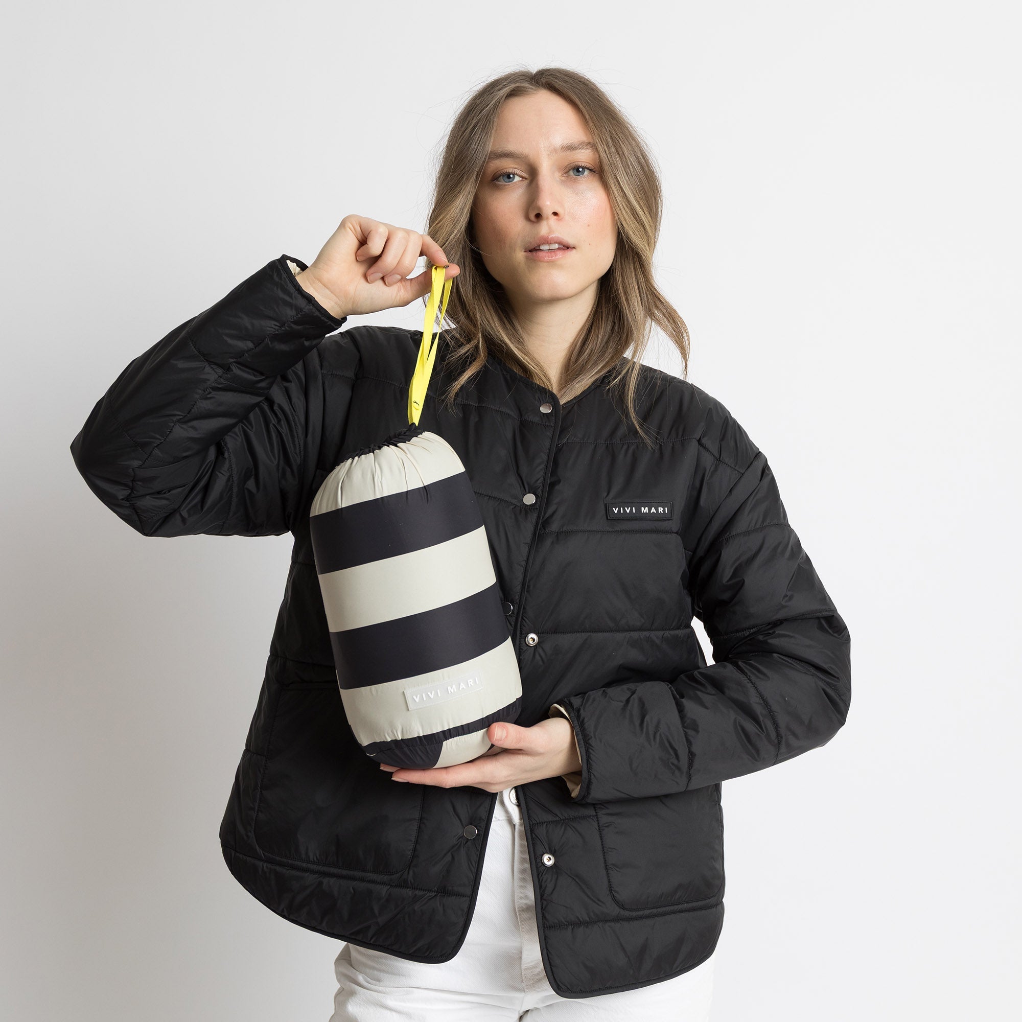 Ultra Light Puffer Jacket black/bold stripes black - sand - VIVI MARI