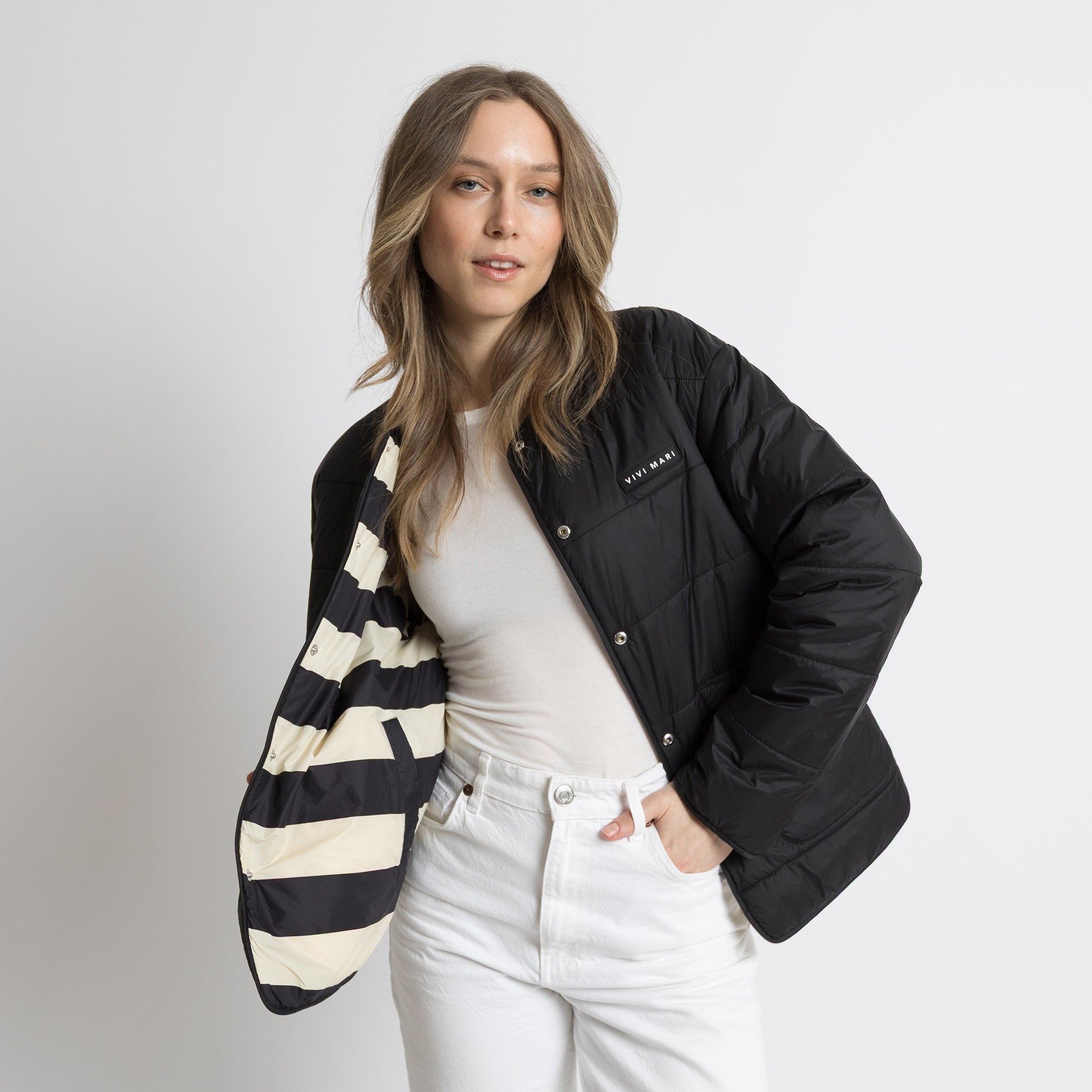 Ultra Light Puffer Jacket black/bold stripes black - sand - VIVI MARI