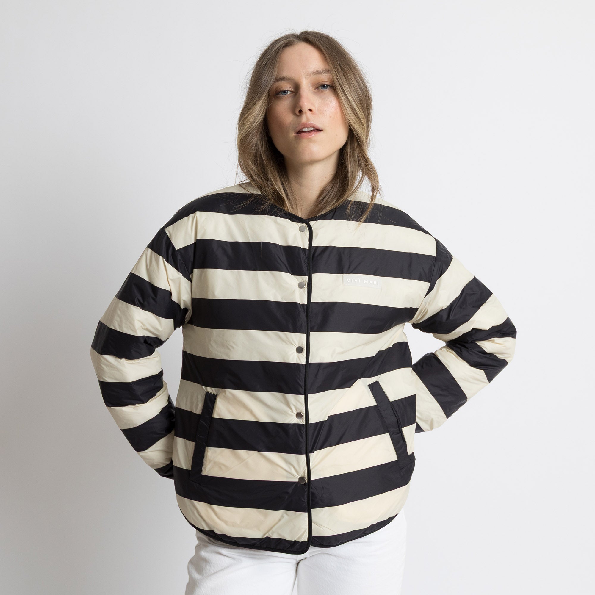 Ultra Light Puffer Jacket black/bold stripes black - sand - VIVI MARI