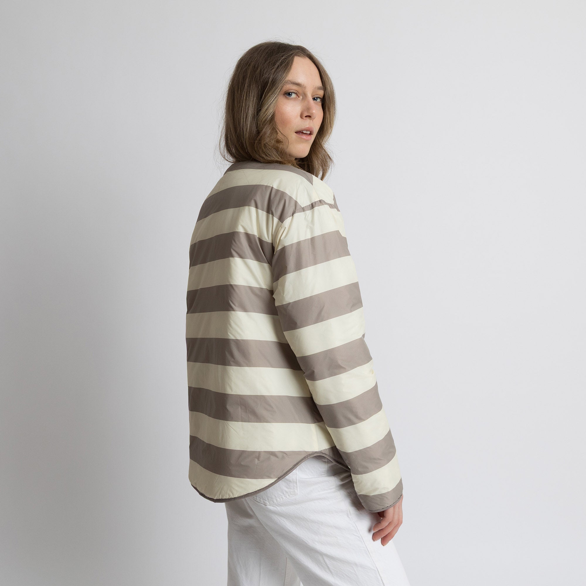 Ultra Light Puffer Jacket mushroom/bold stripes mushroom - sand - VIVI MARI