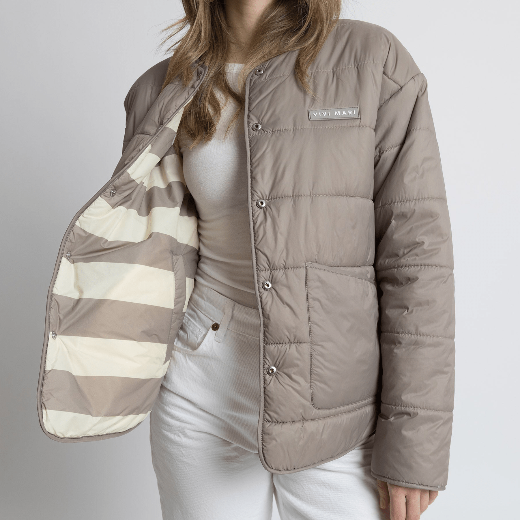 Ultra Light Puffer Jacket mushroom/bold stripes mushroom - sand - VIVI MARI
