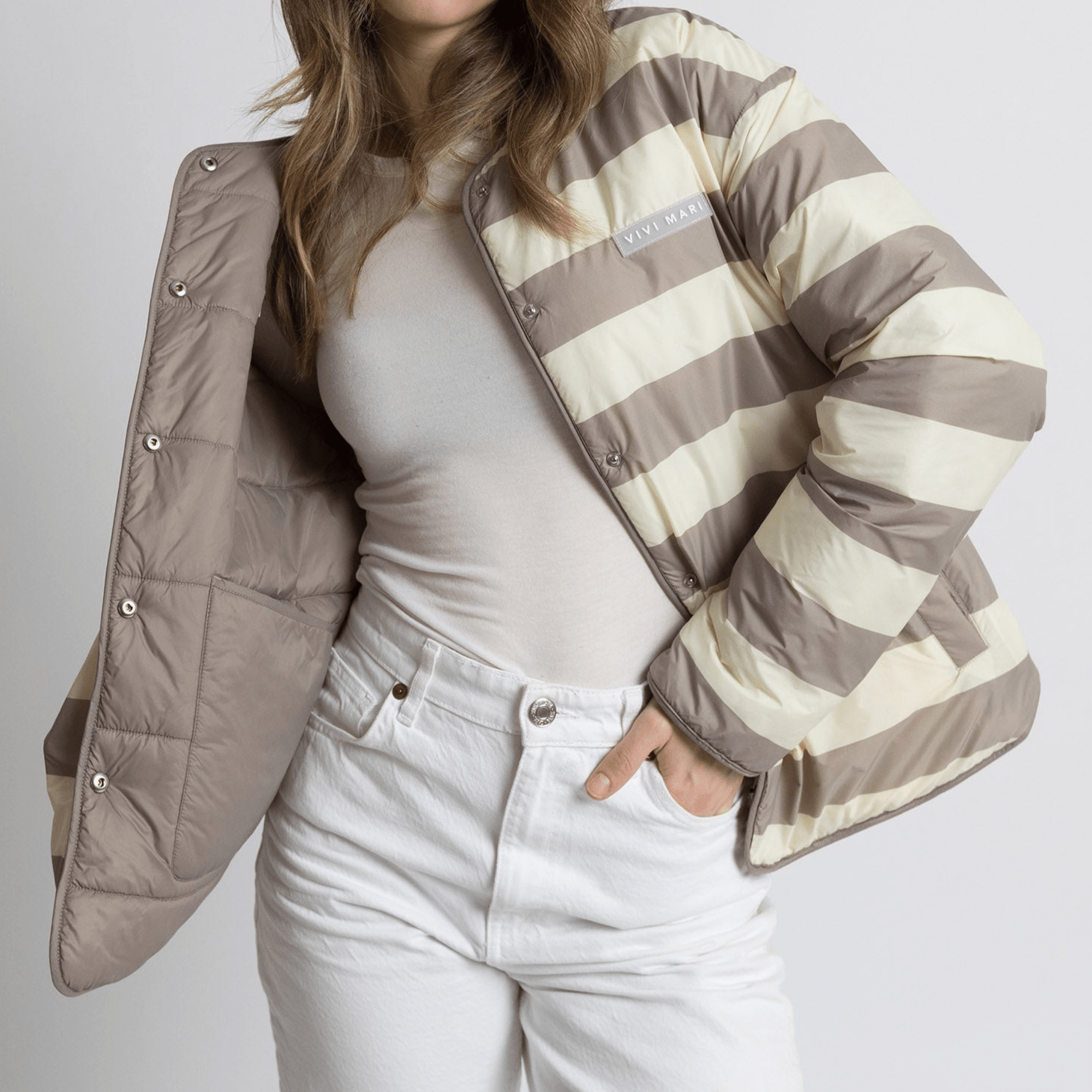 Ultra Light Puffer Jacket mushroom/bold stripes mushroom - sand - VIVI MARI