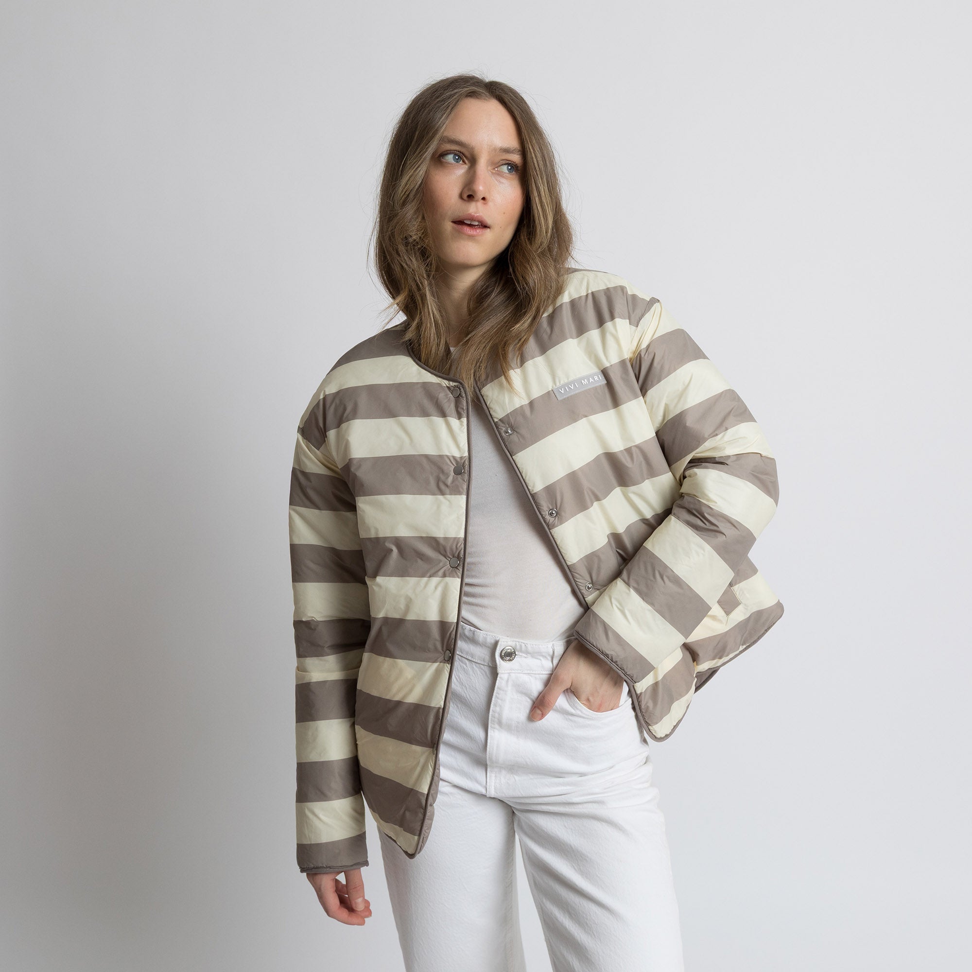 Ultra Light Puffer Jacket mushroom/bold stripes mushroom - sand - VIVI MARI
