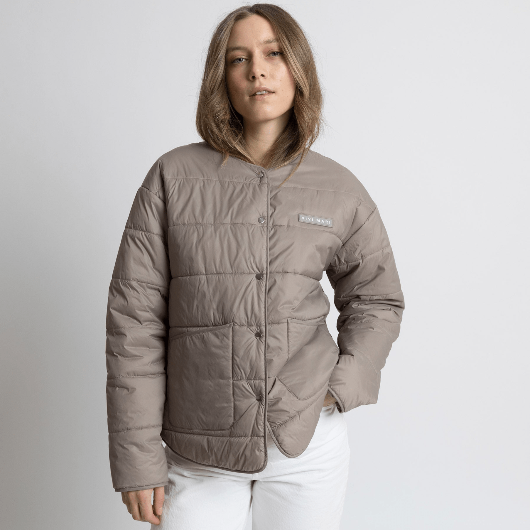 Ultra Light Puffer Jacket mushroom/bold stripes mushroom - sand - VIVI MARI