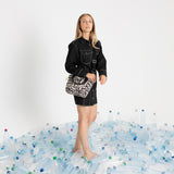 padded tote bag small + strap basic woven slim - leo splashes black/sand