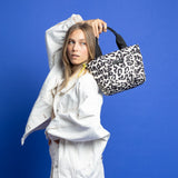 padded tote bag small + strap basic woven slim - leo splashes black/sand