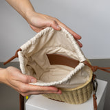 bucket bag straw + strap basic - tan