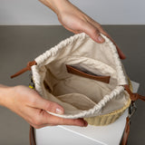 bucket bag straw + strap basic - tan