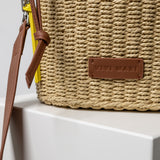 bucket bag straw + strap basic - tan