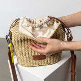 Bucket Bag Straw - tan - VIVI MARI
