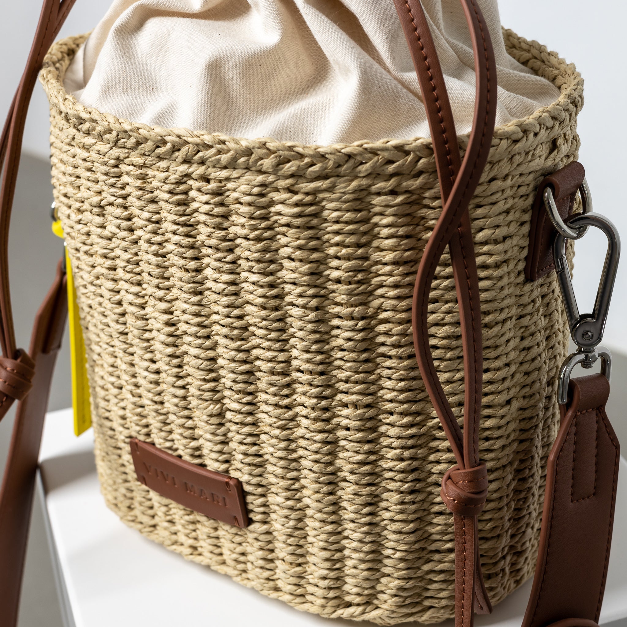 Bucket Bag Straw - tan - VIVI MARI