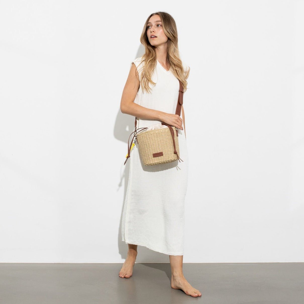 Bucket Bag Straw - tan - VIVI MARI