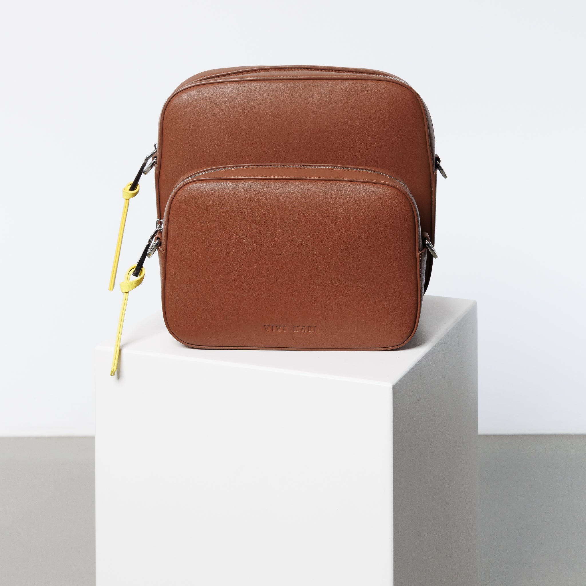 crossbody bag small + strap basic woven - tan - VIVI MARI
