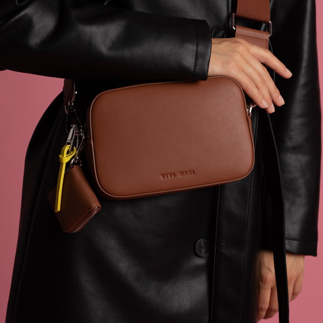 crossbody bag small + strap basic woven - tan - VIVI MARI