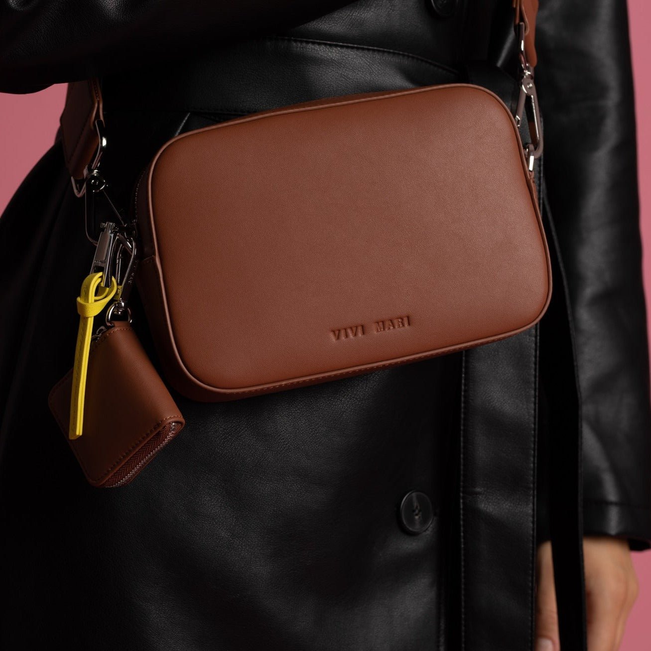 crossbody bag small + strap basic woven - tan - VIVI MARI