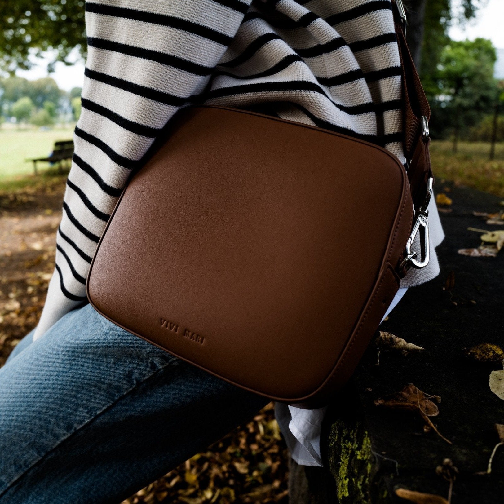 crossbody bag + strap basic woven - tan - VIVI MARI