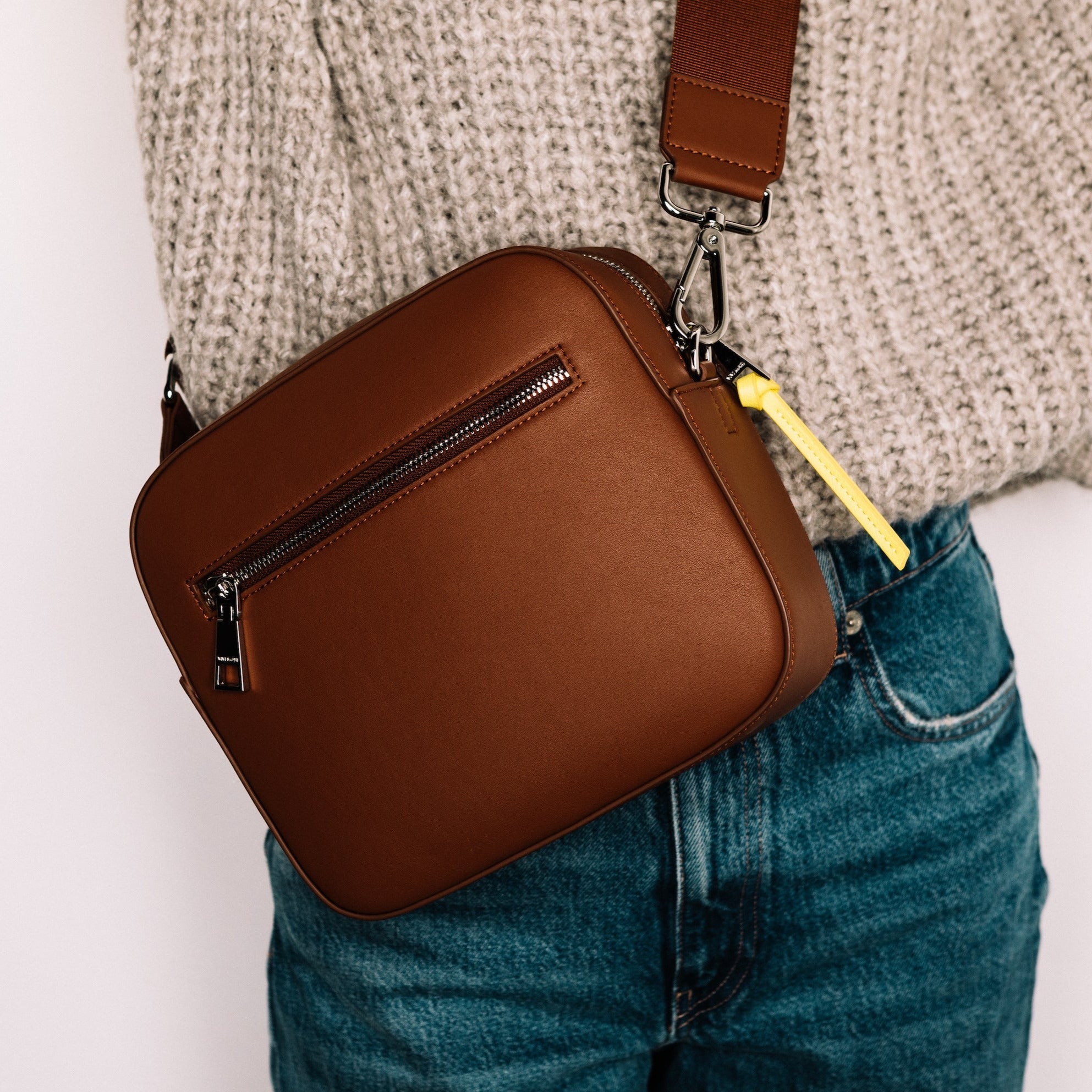 crossbody bag + strap basic woven - tan - VIVI MARI