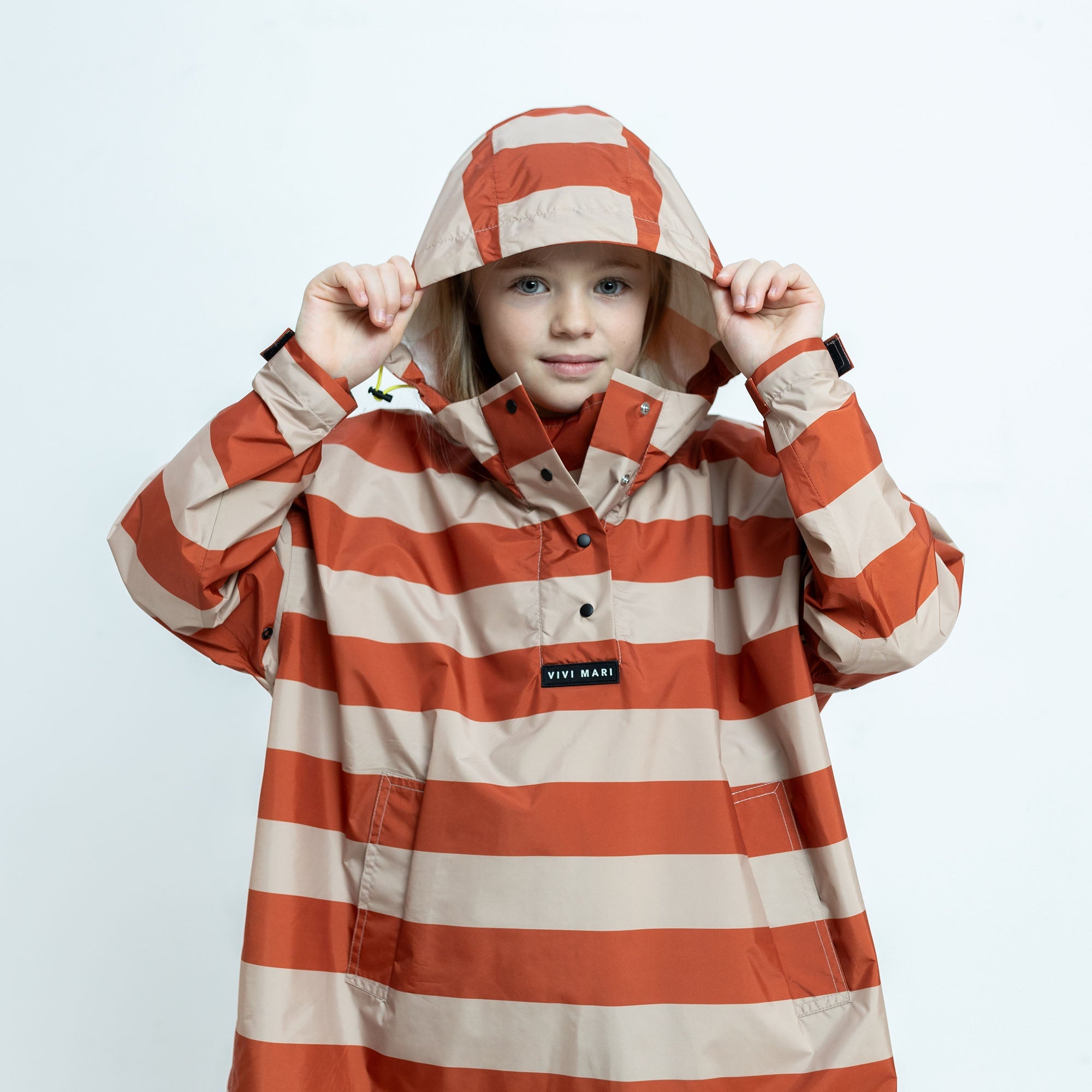 Kids Raincoat bold stripes cinnamon/latte - VIVI MARI