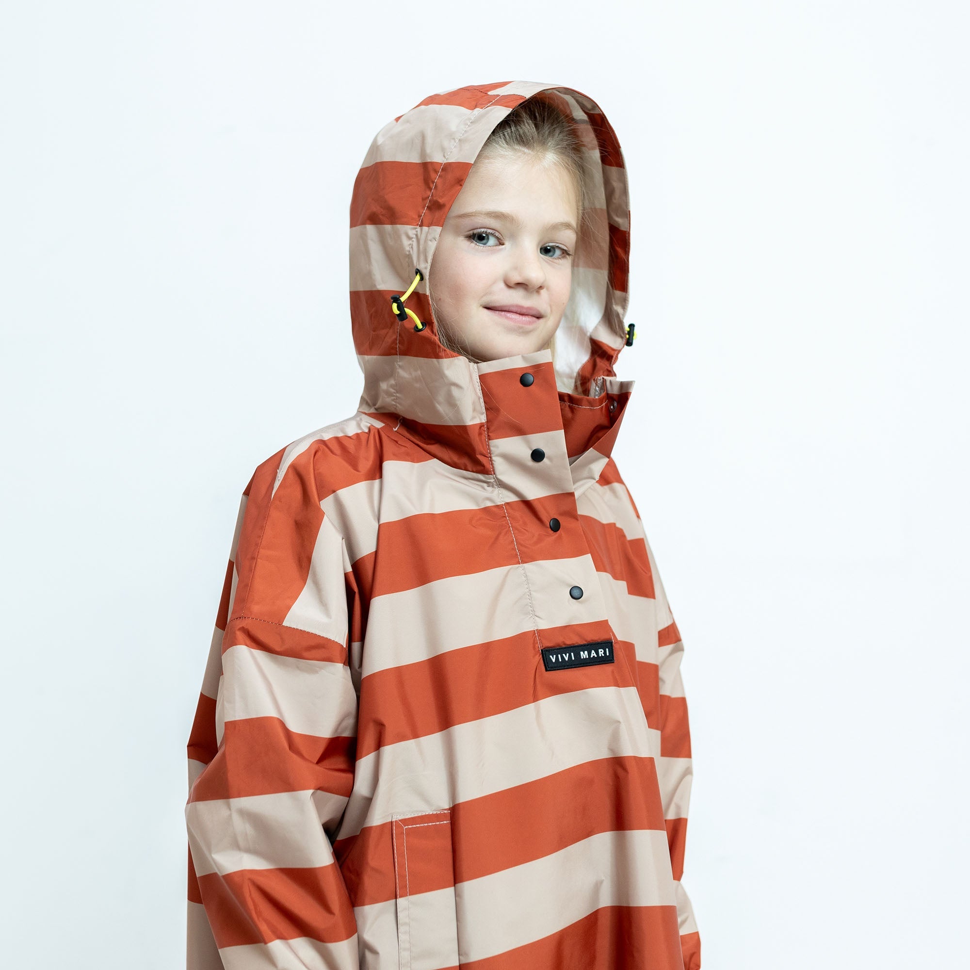 Kids Raincoat bold stripes cinnamon/latte - VIVI MARI
