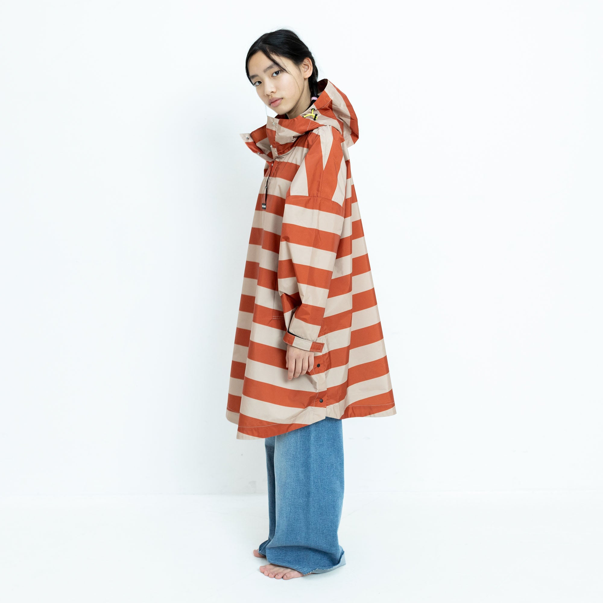 Kids Raincoat bold stripes cinnamon/latte - VIVI MARI