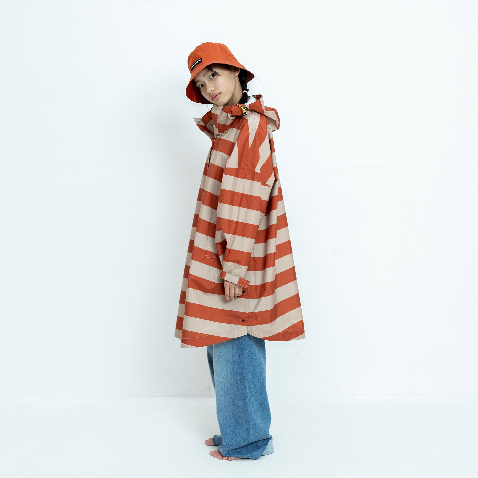 Kids Raincoat bold stripes cinnamon/latte - VIVI MARI