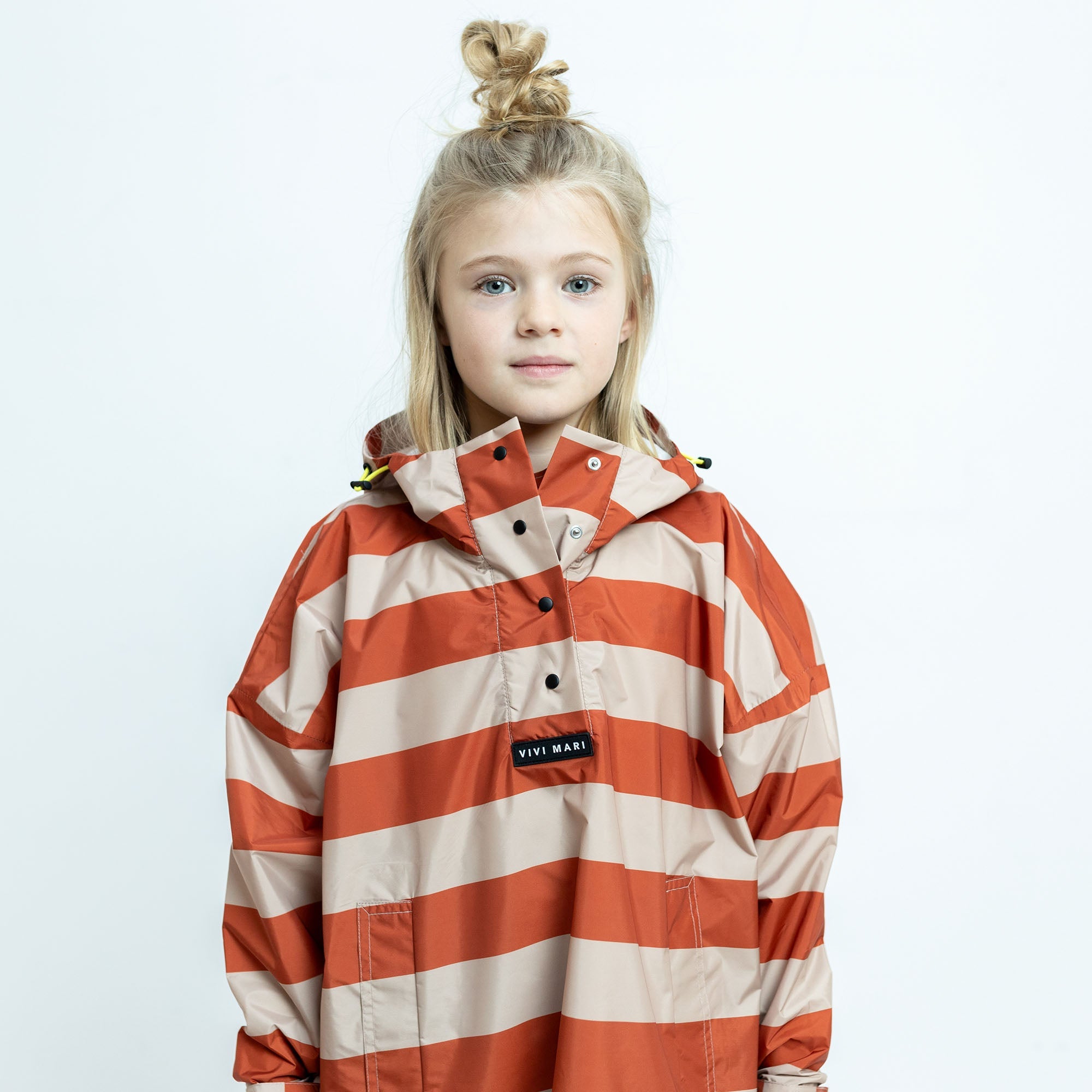 Kids Raincoat bold stripes cinnamon/latte - VIVI MARI