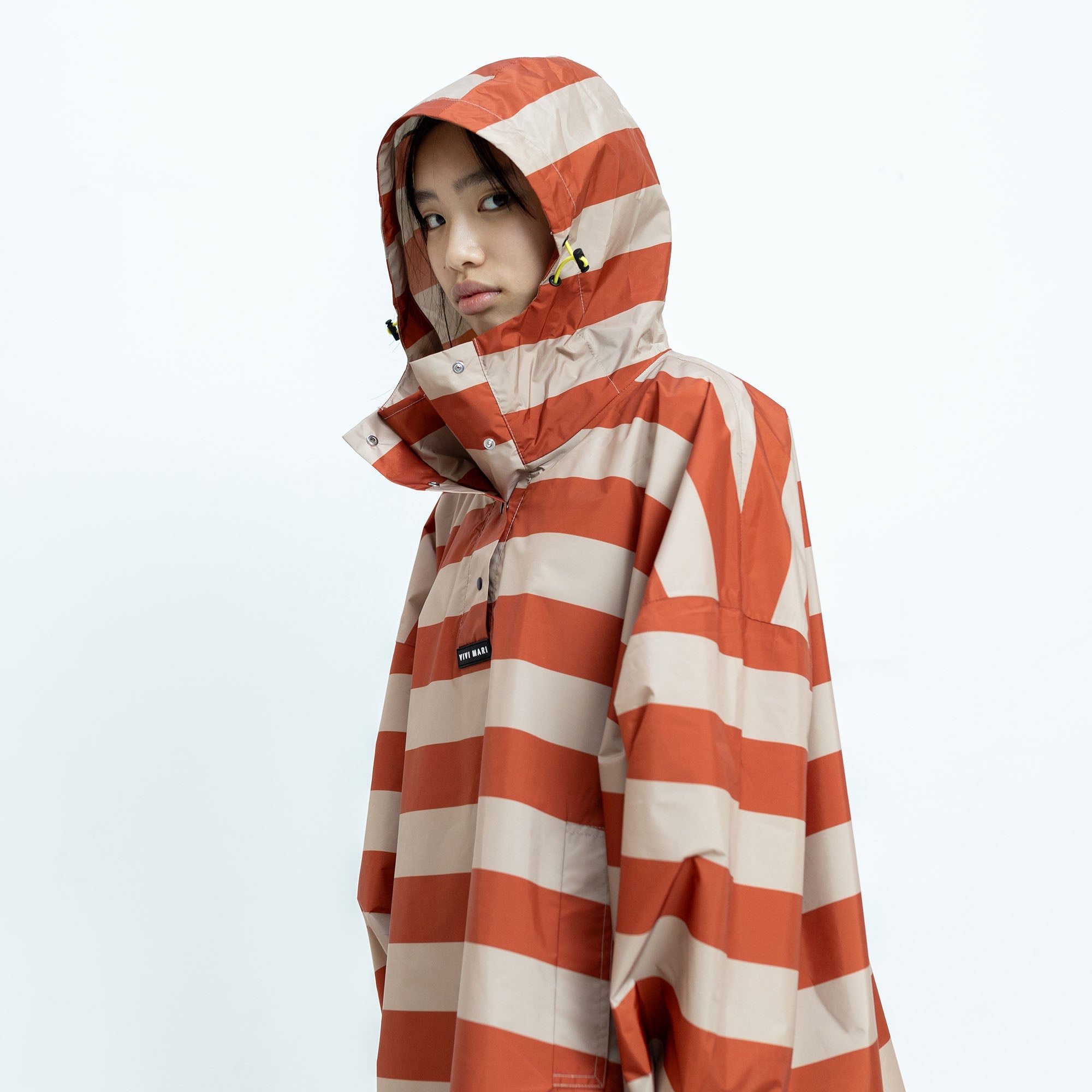 Kids Raincoat bold stripes cinnamon/latte - VIVI MARI