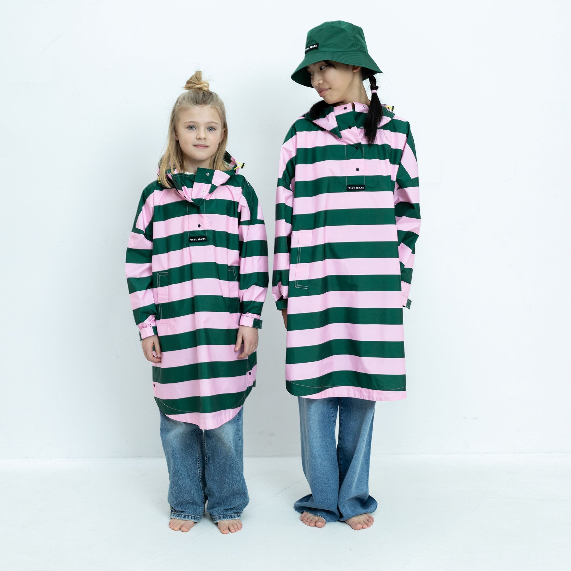 Kids Raincoat bold stripes green/rosé - VIVI MARI