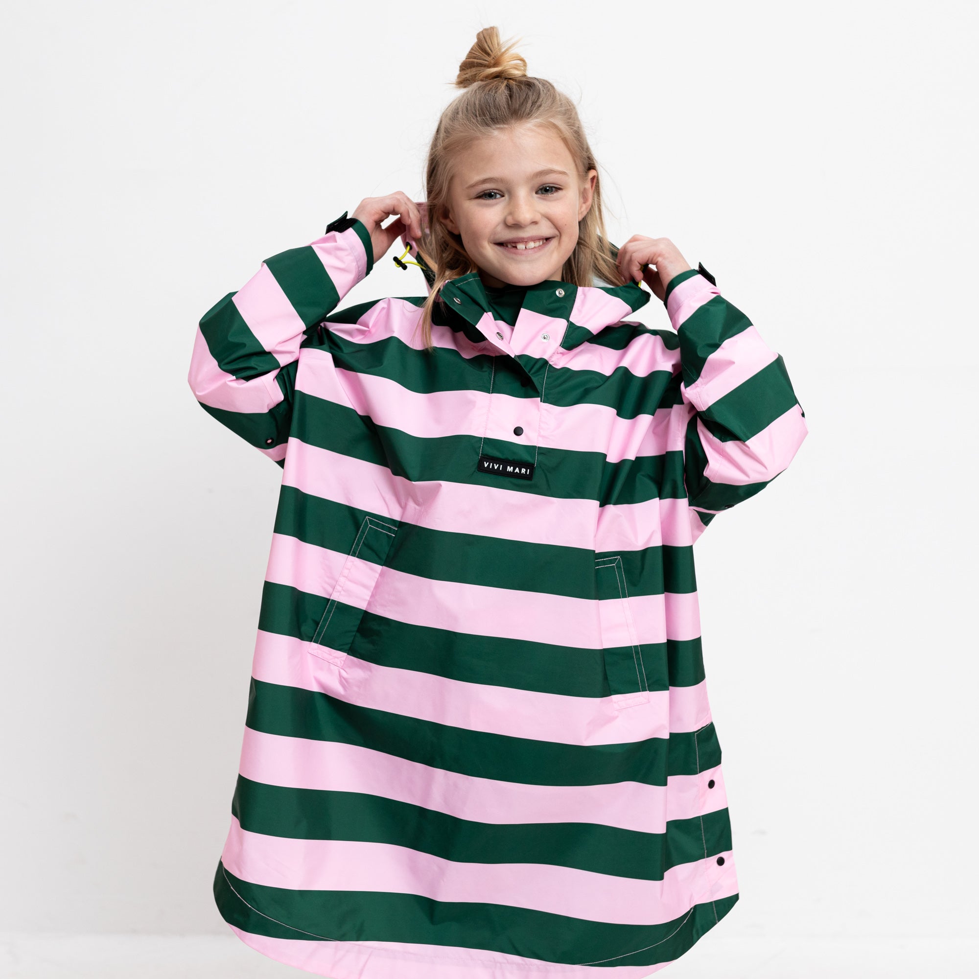 Kids Raincoat bold stripes green/rosé - VIVI MARI