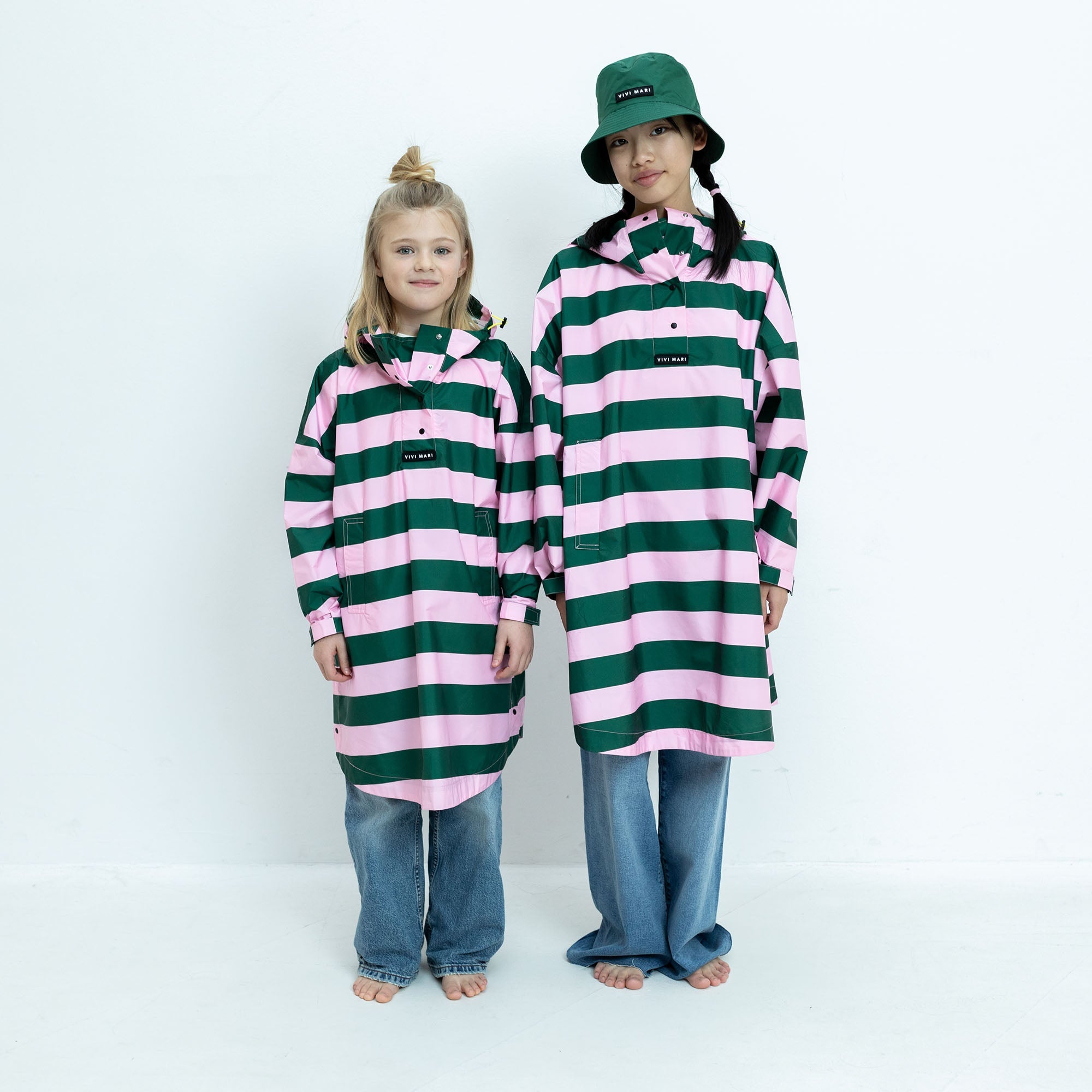 Kids Raincoat bold stripes green/rosé - VIVI MARI