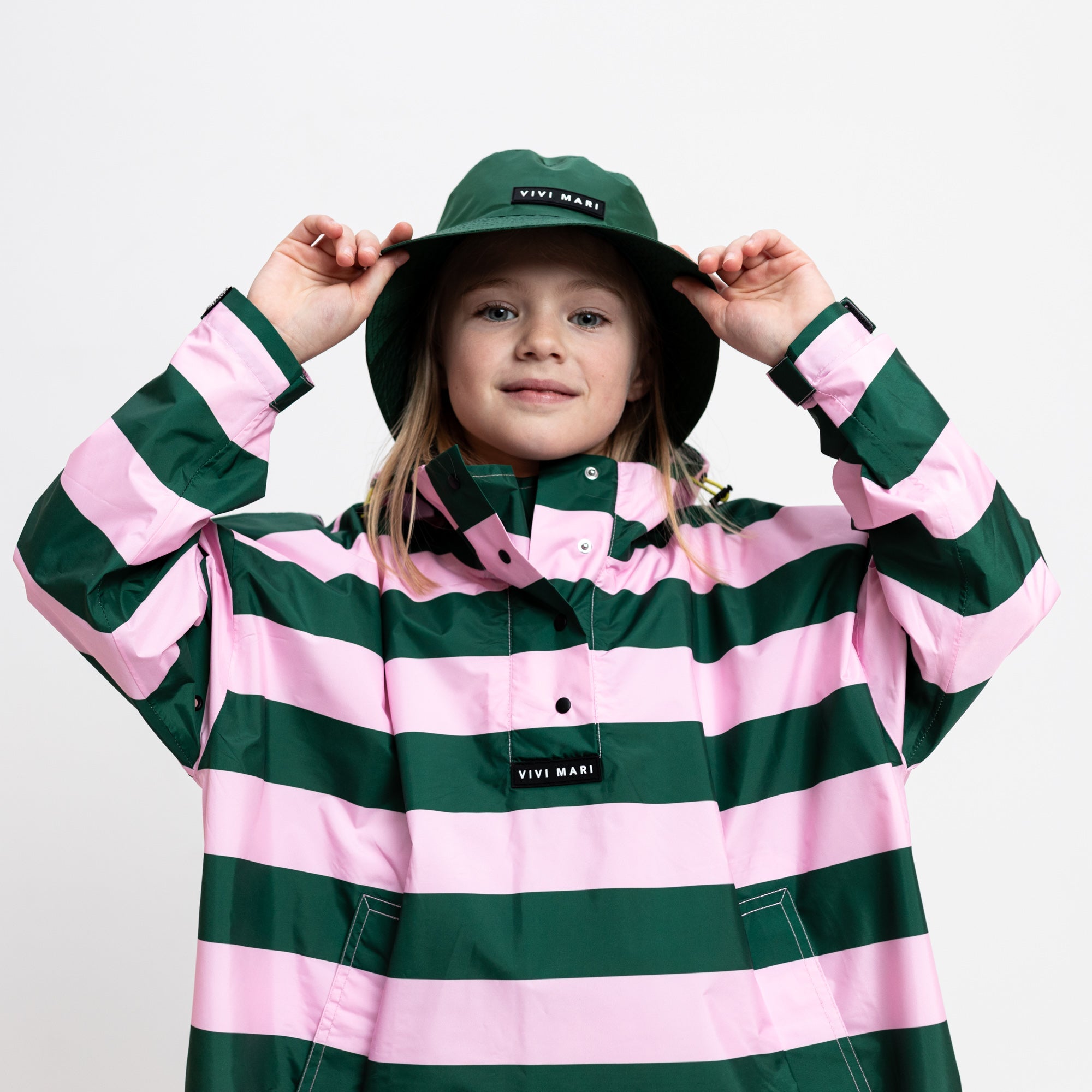 Kids Raincoat bold stripes green/rosé - VIVI MARI