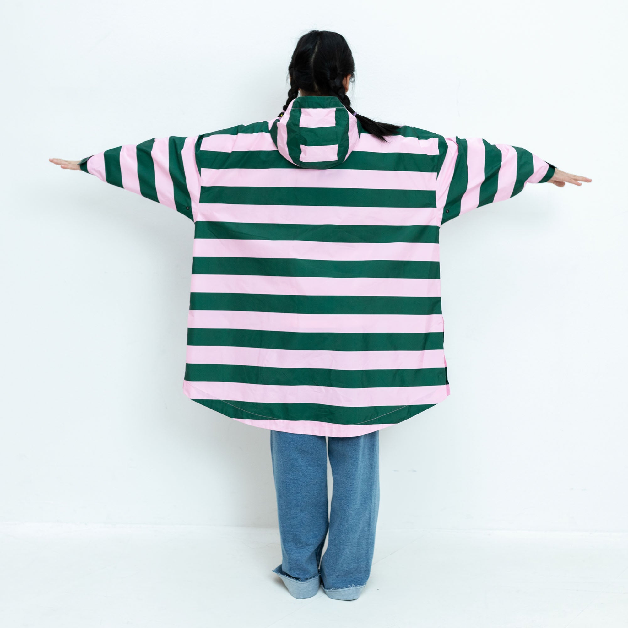 Kids Raincoat bold stripes green/rosé - VIVI MARI