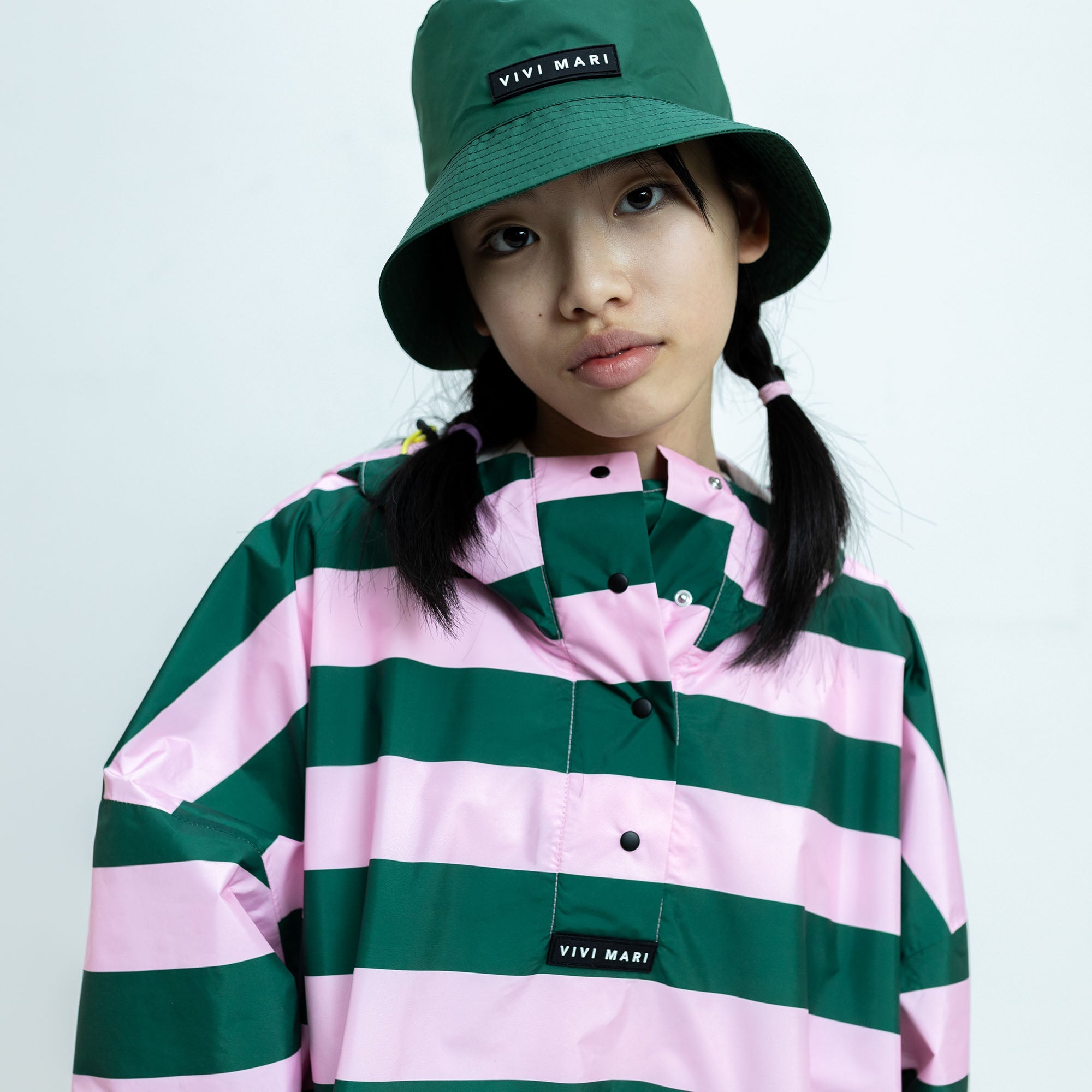 Kids Raincoat bold stripes green/rosé - VIVI MARI