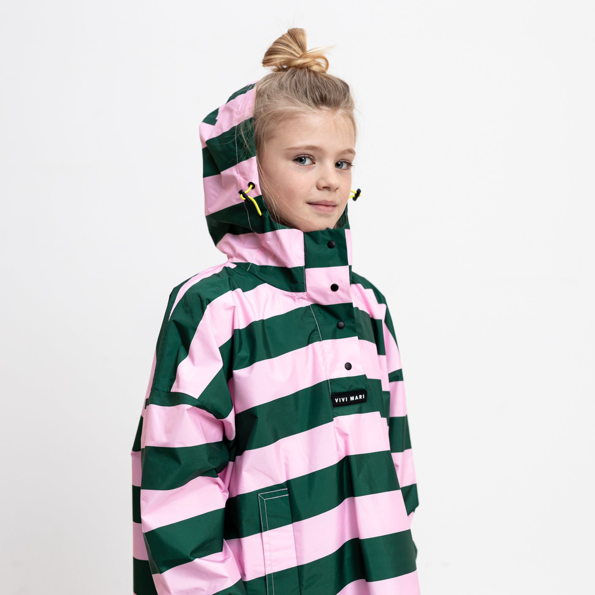 Kids Raincoat bold stripes green/rosé - VIVI MARI