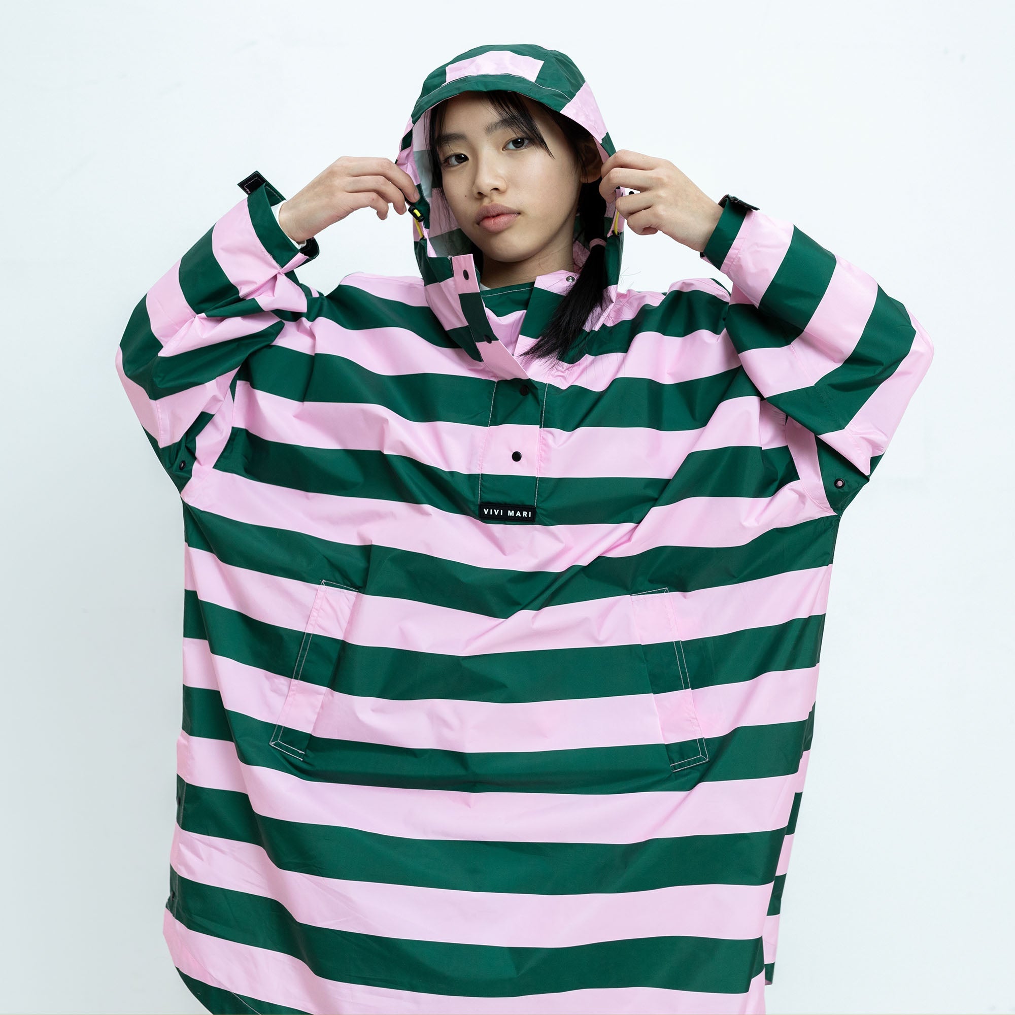 Kids Raincoat bold stripes green/rosé - VIVI MARI