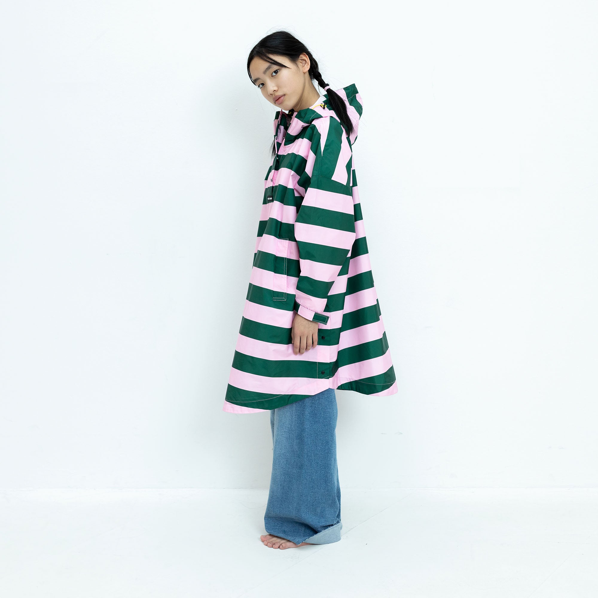 Kids Raincoat bold stripes green/rosé - VIVI MARI