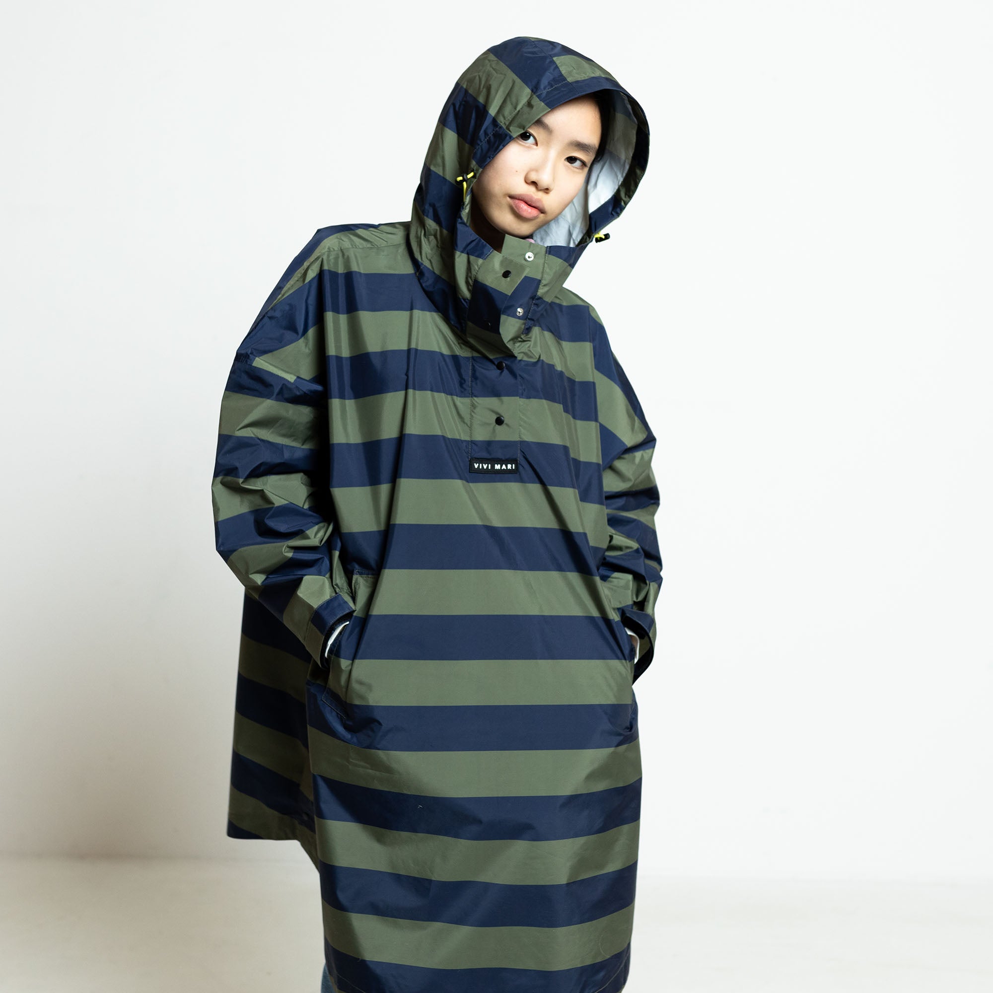 Kids Raincoat bold stripes navy/olive - VIVI MARI