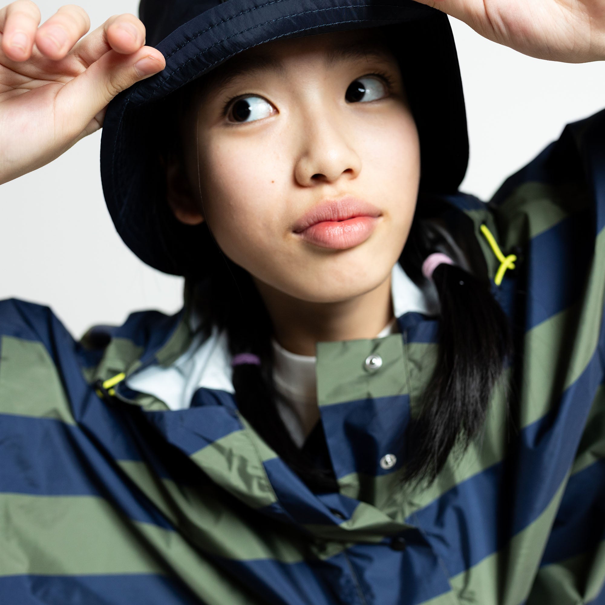 Kids Raincoat bold stripes navy/olive - VIVI MARI