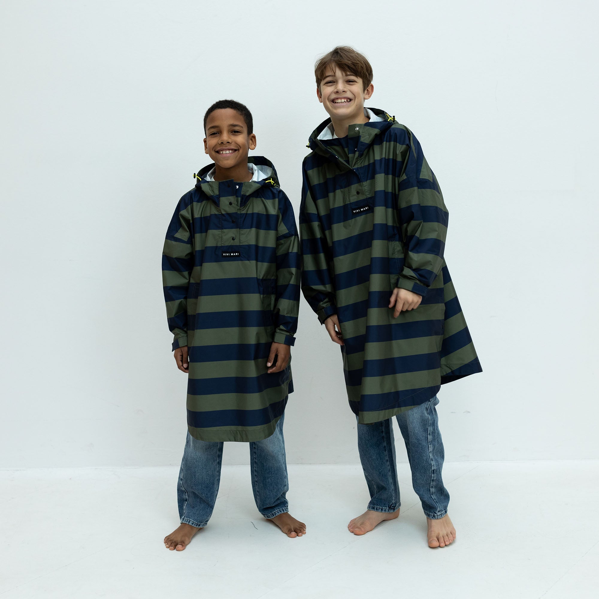 Kids Raincoat bold stripes navy/olive - VIVI MARI