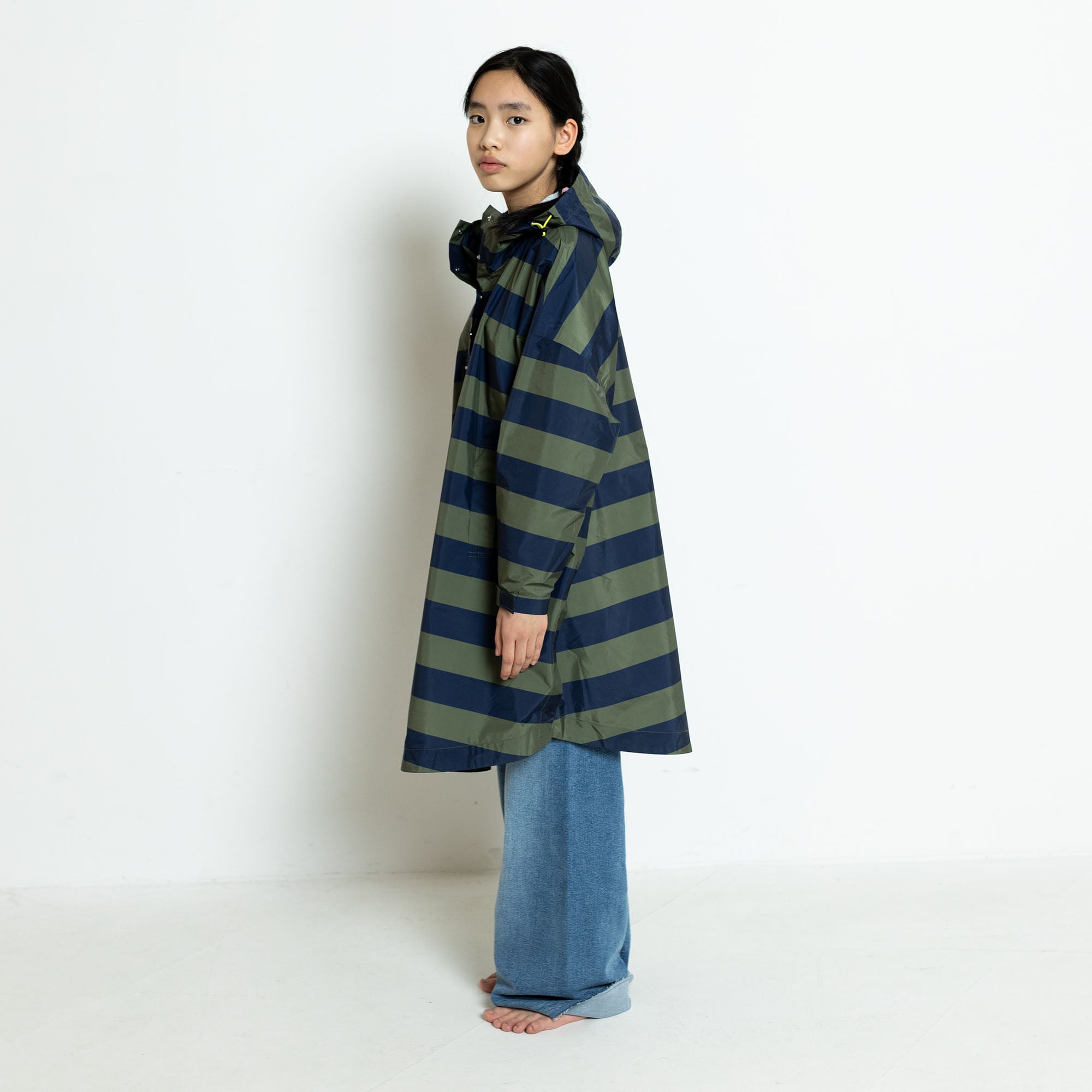 Kids Raincoat bold stripes navy/olive - VIVI MARI