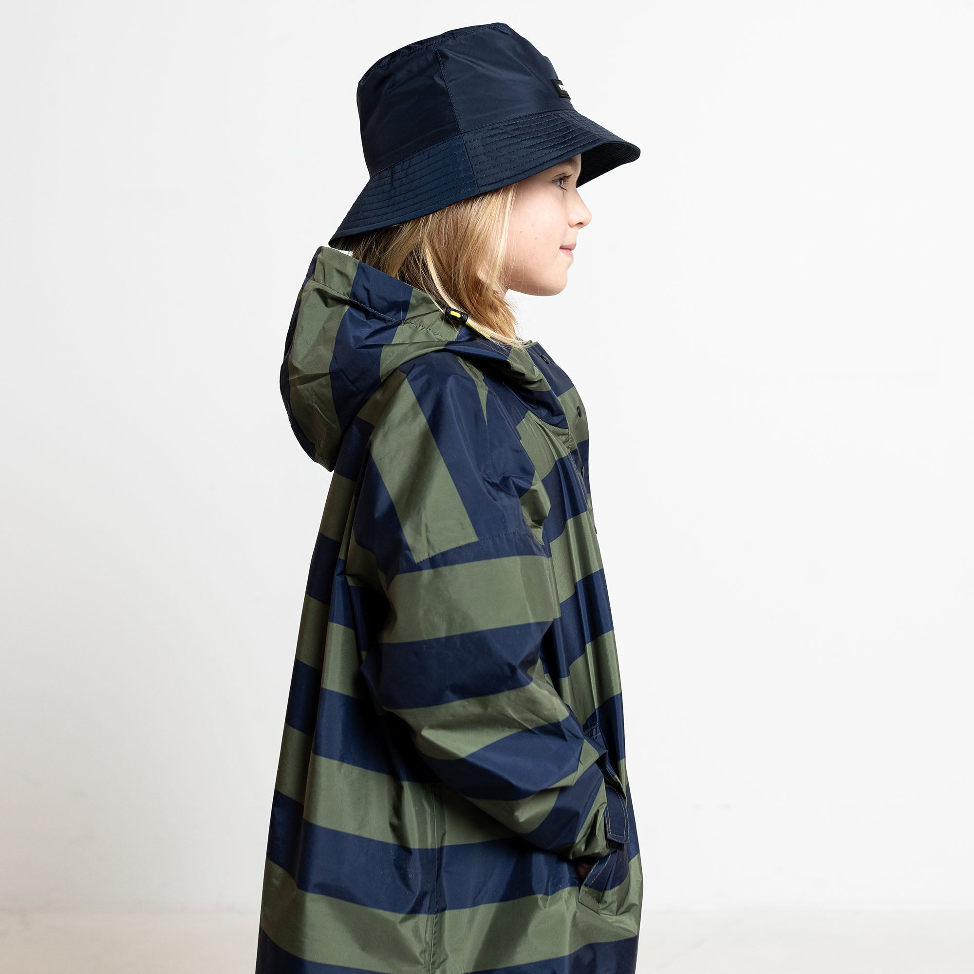 Kids Raincoat bold stripes navy/olive - VIVI MARI