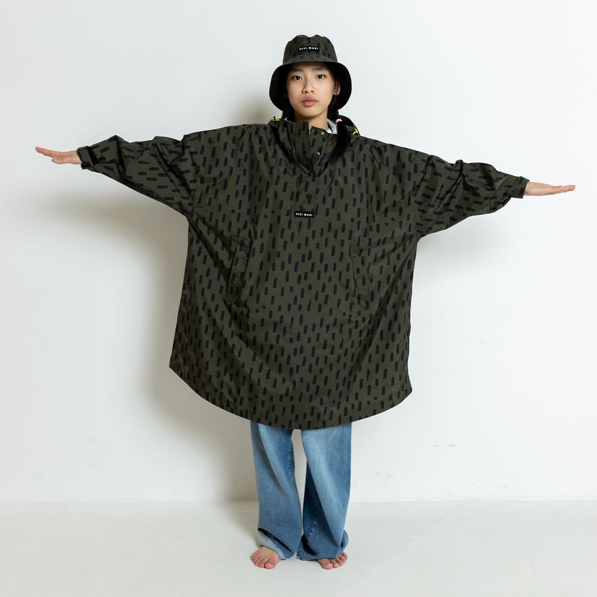 Kids Raincoat drops olive/black - VIVI MARI