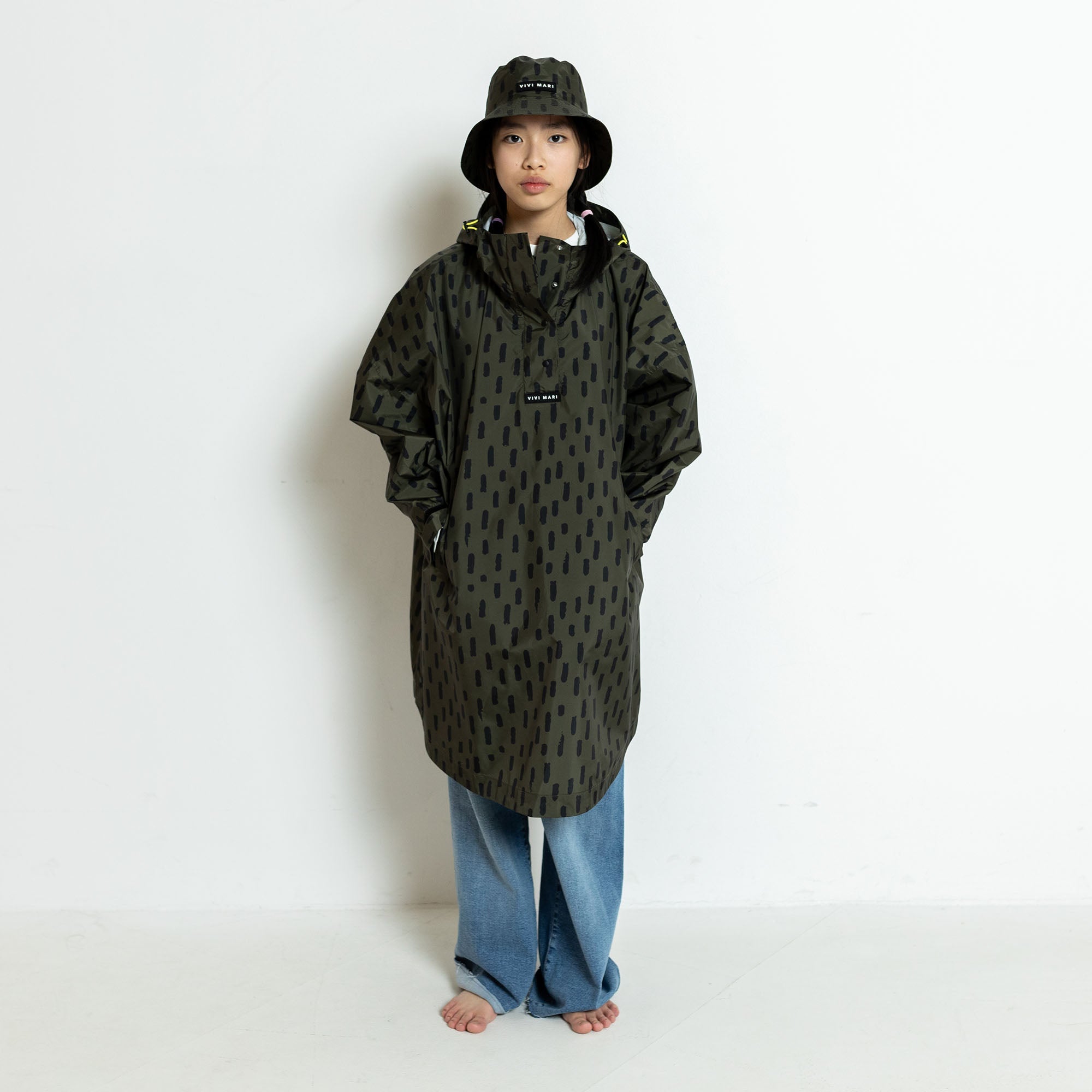 Kids Raincoat drops olive/black - VIVI MARI