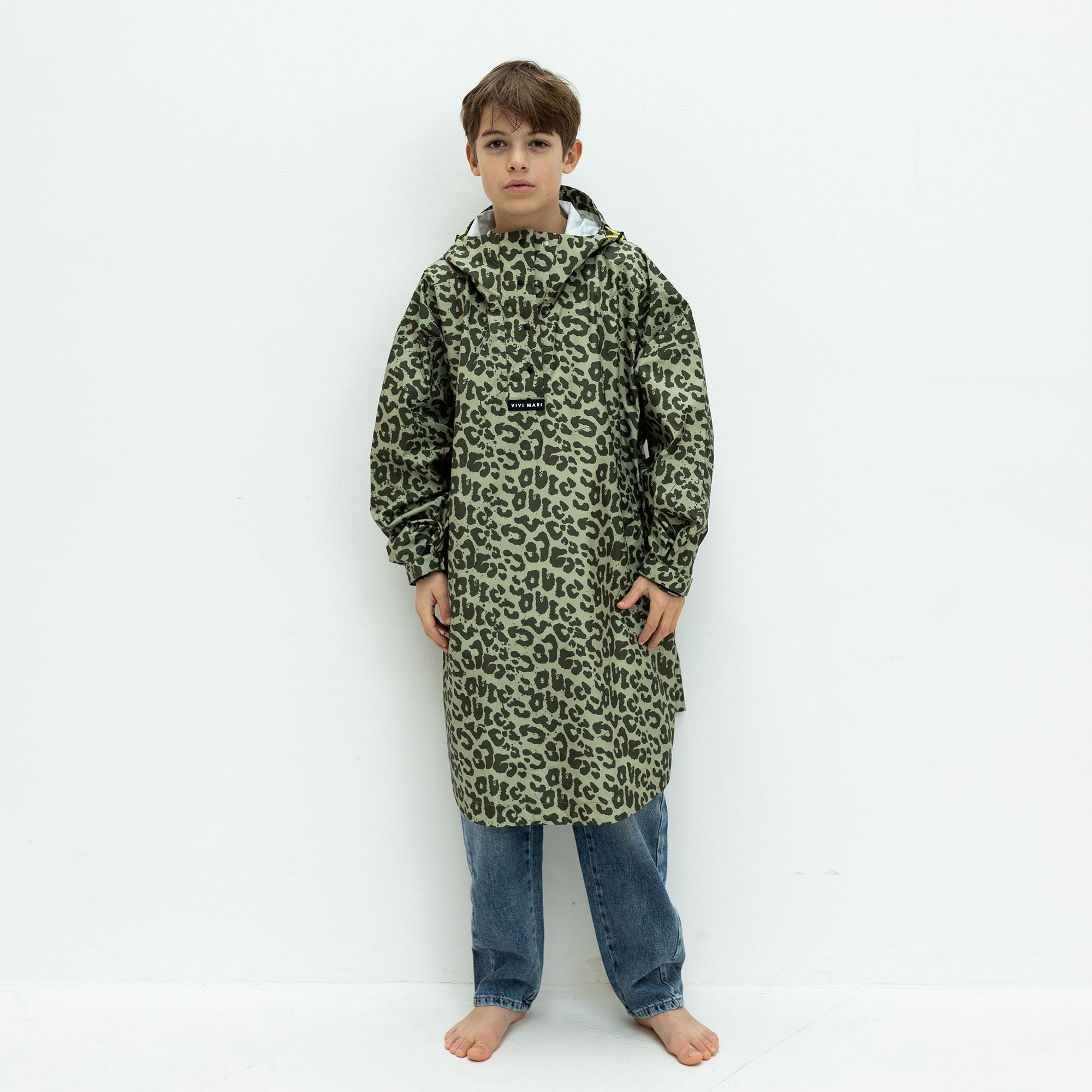 Kids Raincoat leo splashes olive/pale olive - VIVI MARI
